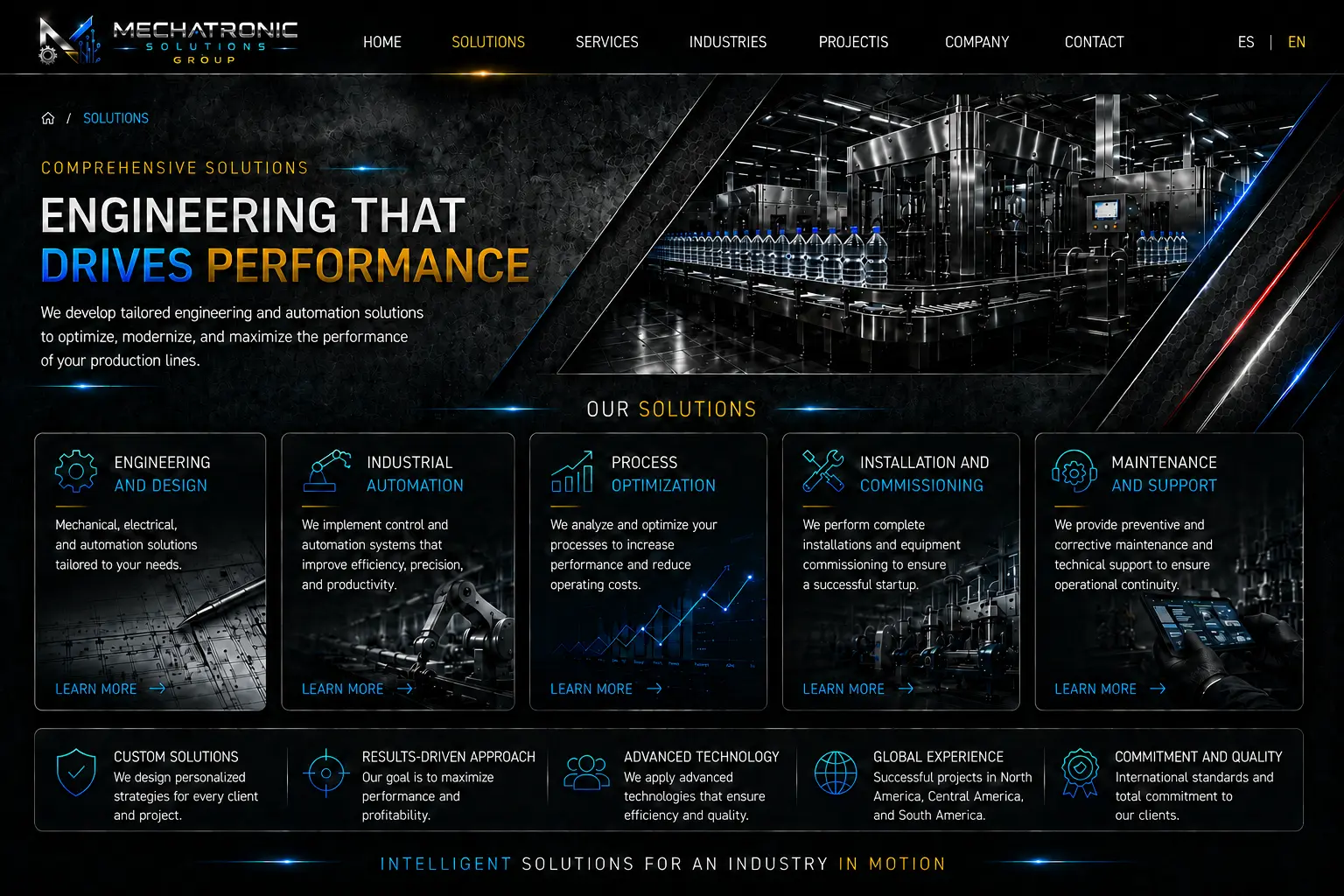Diseño aprobado de la página Soluciones integrales de Mechatronic Solutions Group