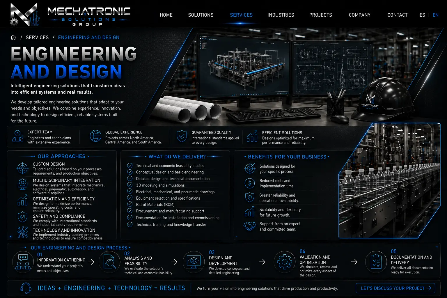 Diseño aprobado de la página Ingeniería y Diseño de Mechatronic Solutions Group
