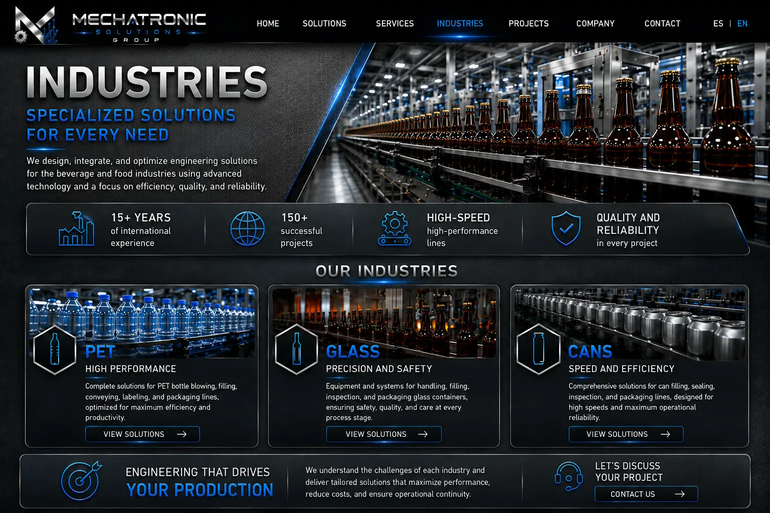 Diseño aprobado de la página Industrias de Mechatronic Solutions Group