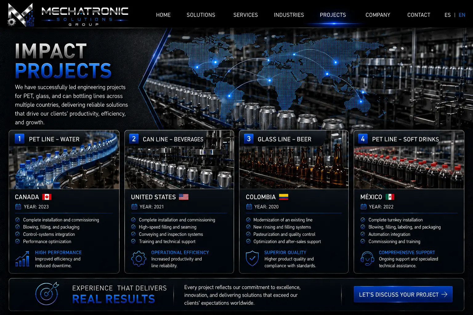 Diseño aprobado de la página Proyectos de Impacto de Mechatronic Solutions Group
