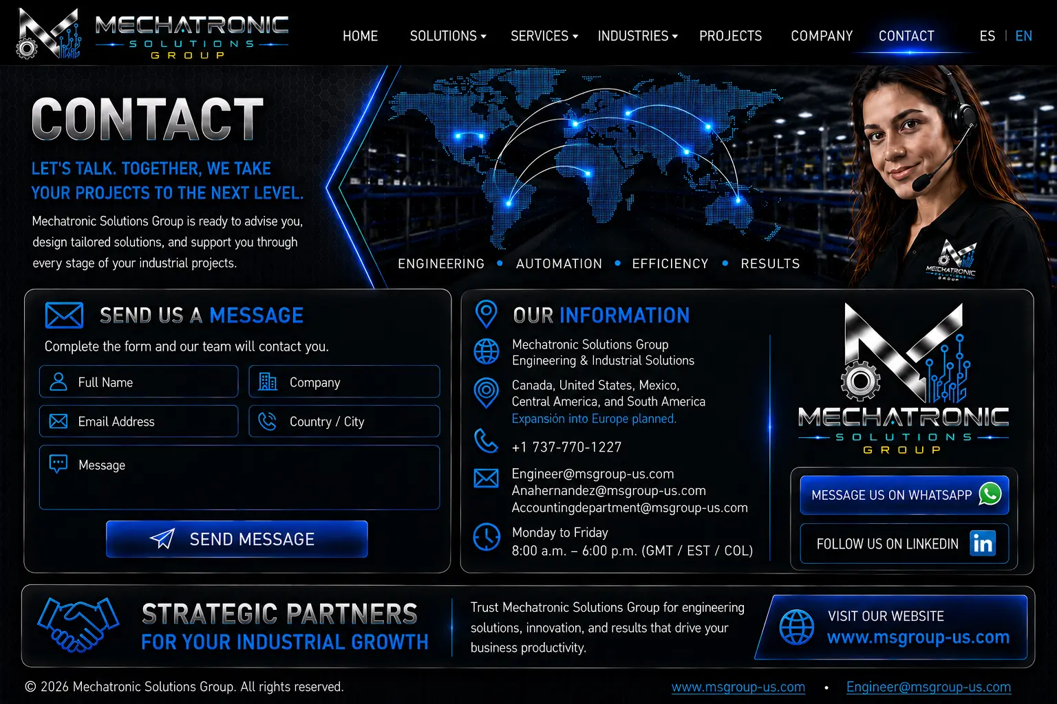 Diseño aprobado de la página Contacto de Mechatronic Solutions Group