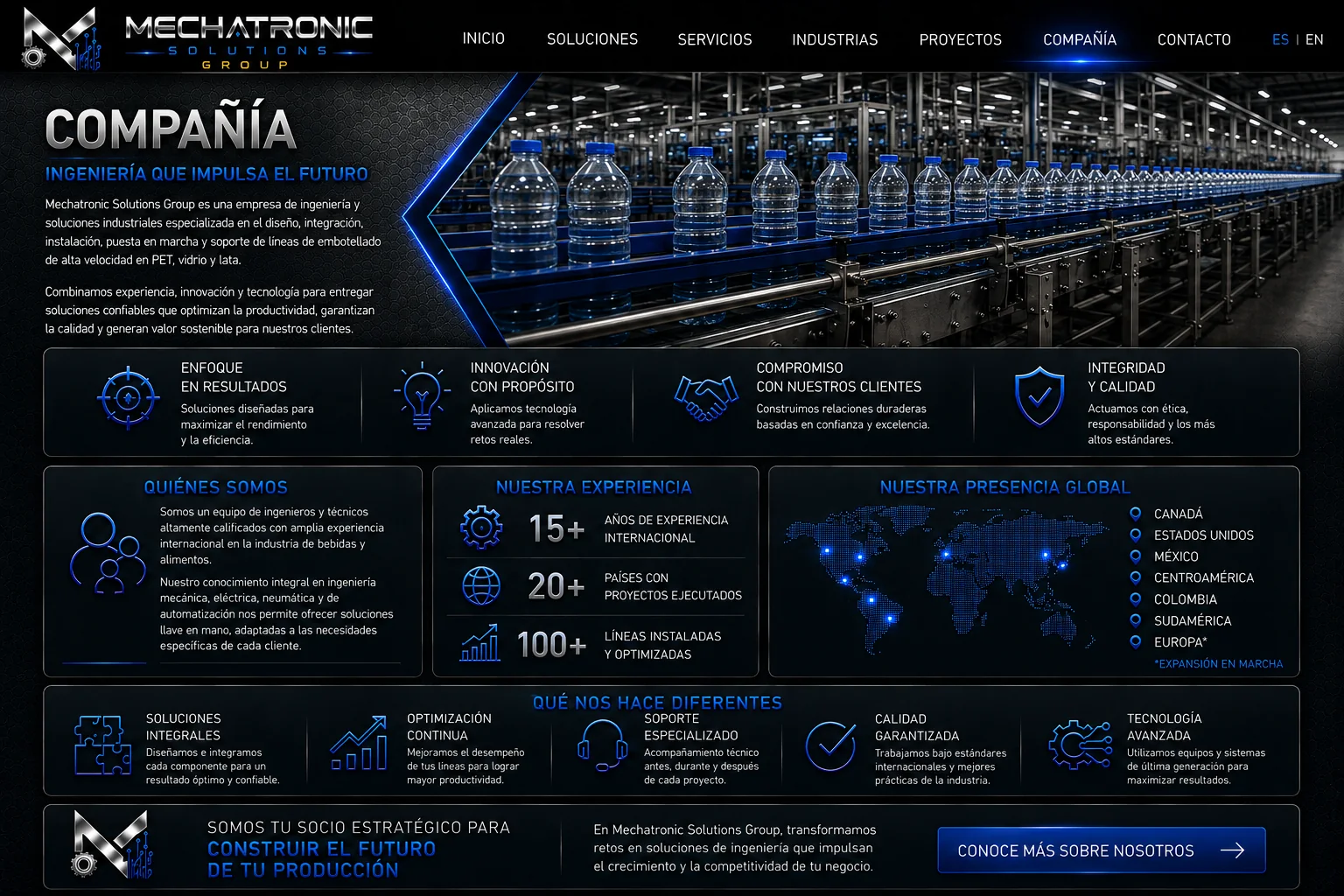 Diseño aprobado de la página Ingeniería que impulsa el futuro de Mechatronic Solutions Group