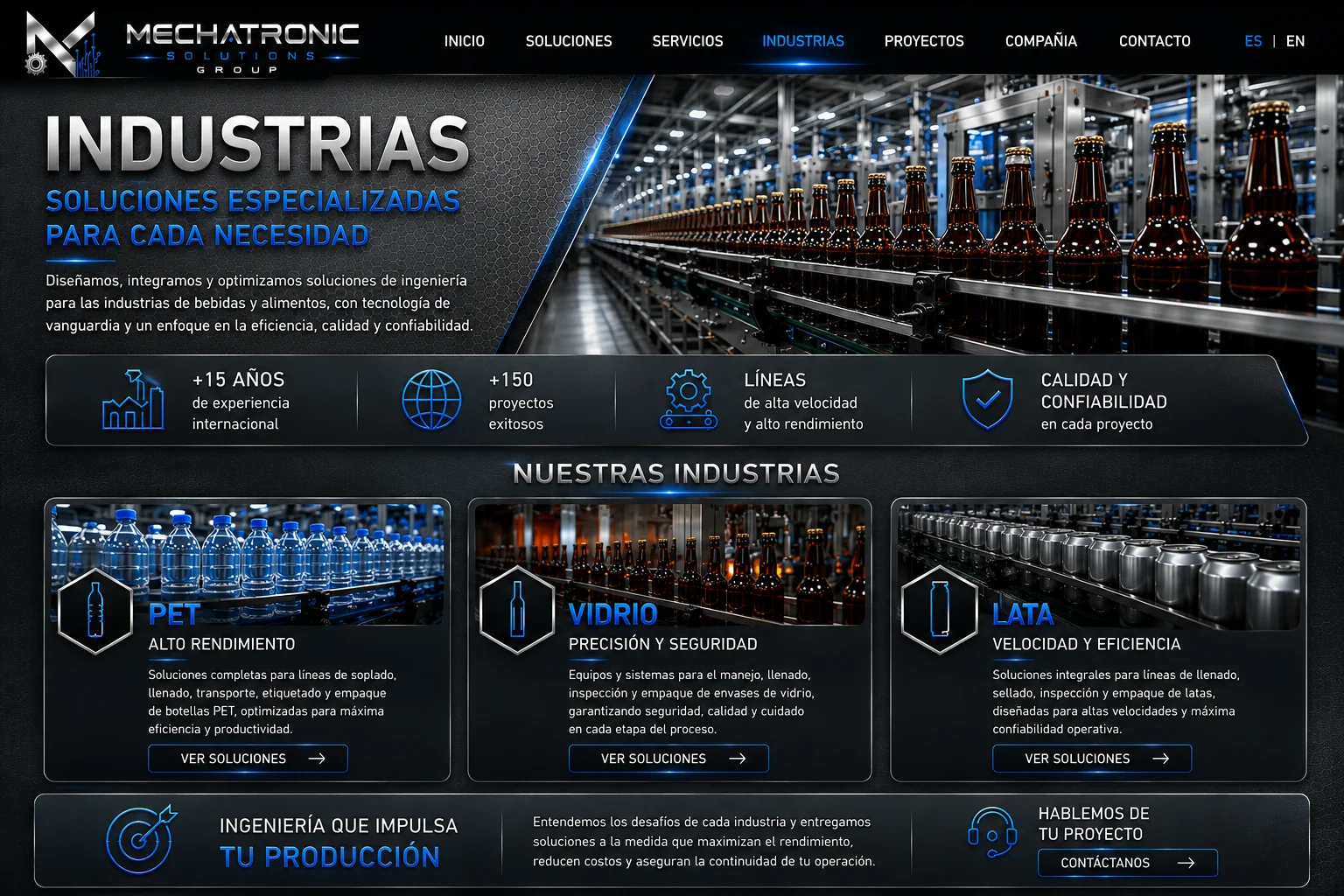 Diseño aprobado de la página Industrias de Mechatronic Solutions Group