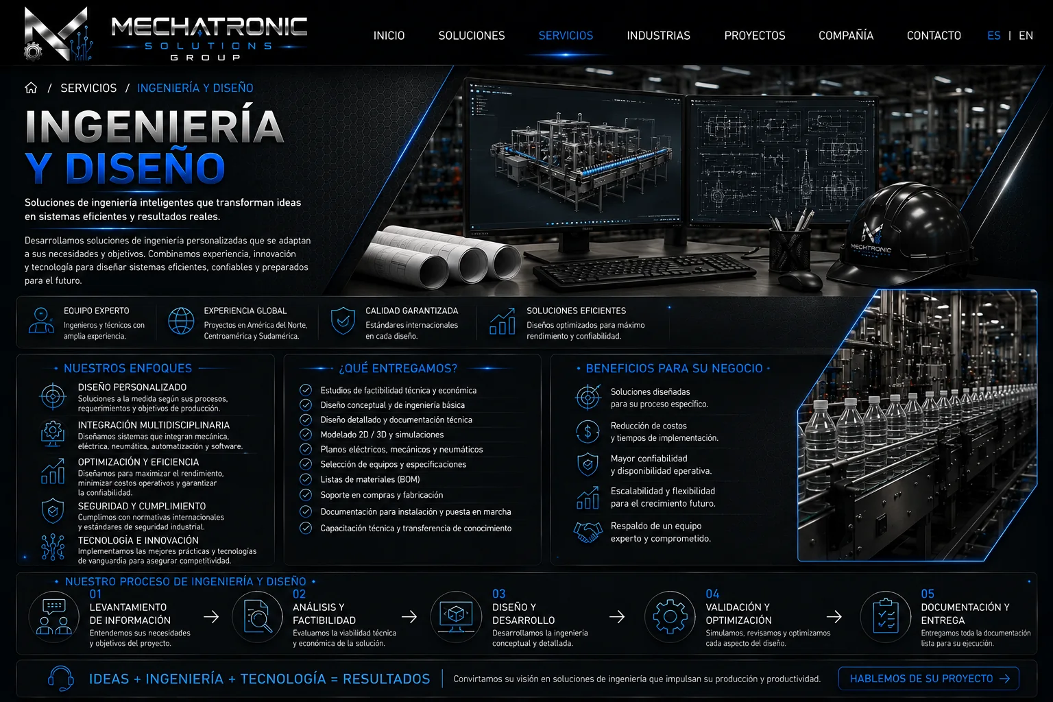 Diseño aprobado de la página Ingeniería y Diseño de Mechatronic Solutions Group
