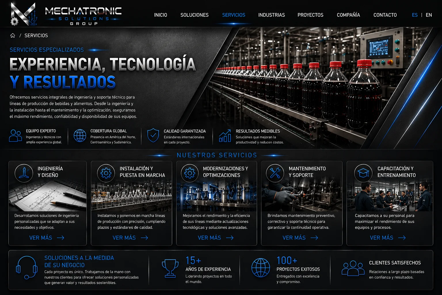 Diseño aprobado de la página Servicios especializados de Mechatronic Solutions Group