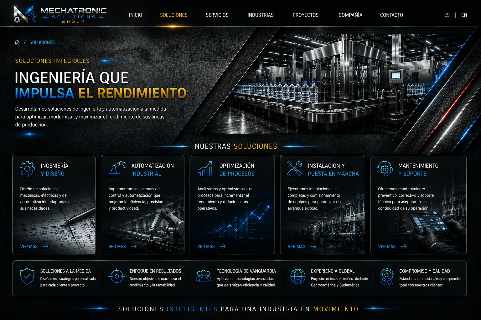 Diseño aprobado de la página Soluciones integrales de Mechatronic Solutions Group